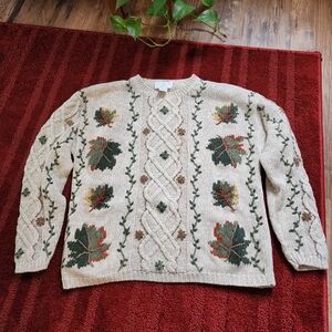 Embroidered Fall Leaf Sweater